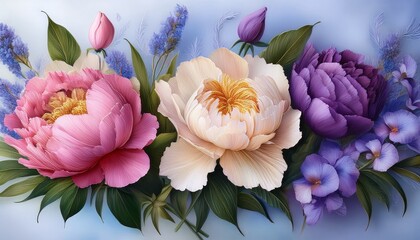 Beautiful Floral Illustration With Peonies And Irises Elegant Floral Design For Flower Art