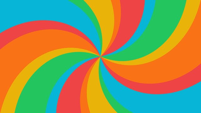 Energetic psychedelic rainbow rays spinning from the center. Great for retro 70s aesthetics, toy commercials, and creative artistic presentations.