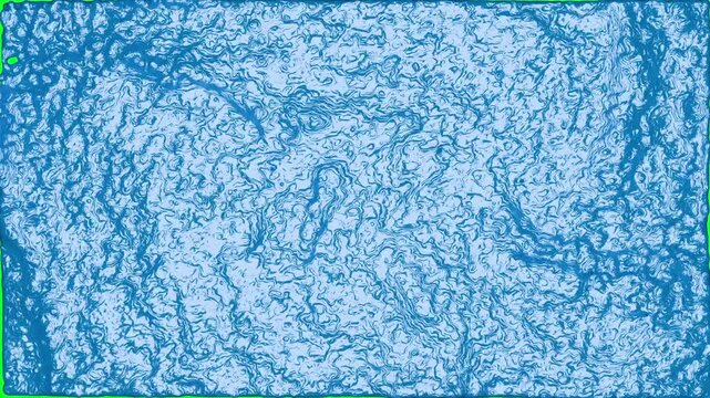 Textured patterns of blue and green colors evolve across frames, highlighting fluid transitions and intricate surface details in a visually engaging manner
