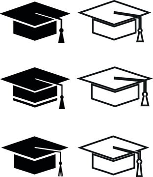 Graduation cap icons in black and white