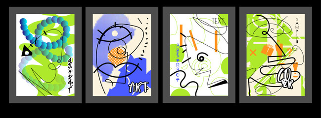 Vector collection set, Illustration design with scribble, doodle line, vibrant graphic pattern, dynamic shapes, colorful and elements in maximalism style. Abstract modern contemporary art decorative b © Ittikorn Ch