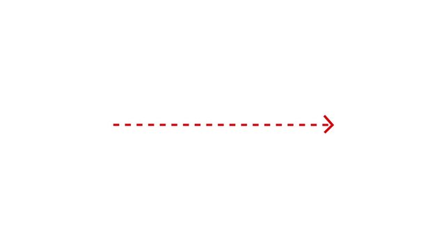 Right arrow direction icon with red dashed arrow motion on white background. Clean corporate direction animation 4k. Dotted line arrows icon sign animated with alpha channel. Red straight arrows.