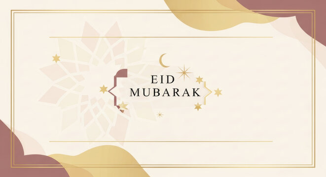 Elegant Eid Mubarak Greeting Card with Golden Crescent Moon and Star