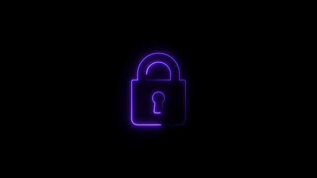 Glowing Purple Lock on Black Background Security Concept 4k animation video on Black Background