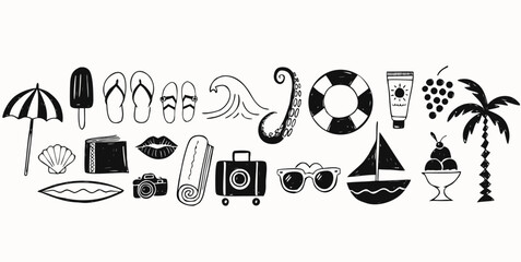 Fototapeta premium Summer vacation icons set vector illustration flat design