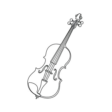 Continuous line drawing of a classical violin instrument, music and orchestra
