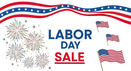 Fototapeta premium Vibrant labor day sale graphic with patriotic theme and fireworks