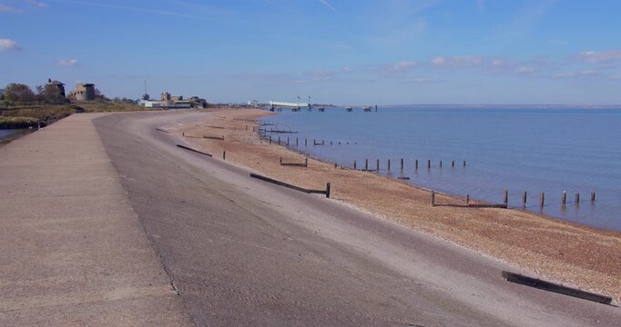 Extra wide shot looking up Marina Parade, on the Sheerness waterfront with Centre Bastion Battery and Garrison Point,