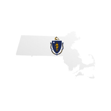 Massachusetts flag map poster. US state pride wall decor artwork. Patriotic printable digital art. Detailed vector illustration