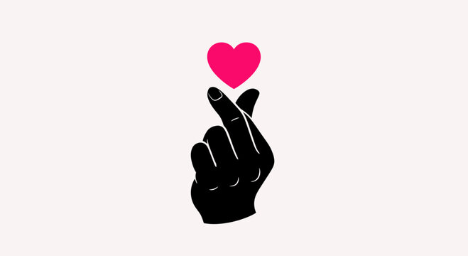 Finger Heart Gesture Icon &ndash; Korean Love Symbol Hand Silhouette Vector