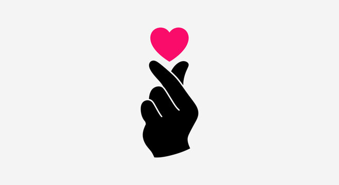 Finger Heart Gesture Icon &ndash; Korean Love Symbol Hand Silhouette Vector