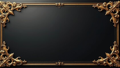 Ornate gold border frames dark space. Elegant vintage design adds luxury feel. Ideal for invitations awards certificates or decorative backgrounds. Royal aesthetic.