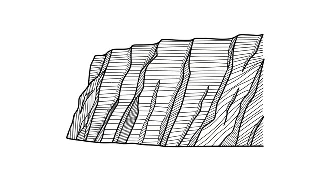 Textured Cliff Face with Horizontal Layers, Geological Formation, Vintage Illustration