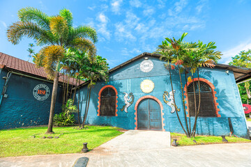 Fototapeta premium Martinique, French Antilles - Dec 20, 2025: Habitation Saint-Etienne historic building and rum distillery in Martinique, French Antilles, making the famous Rhum Agricole