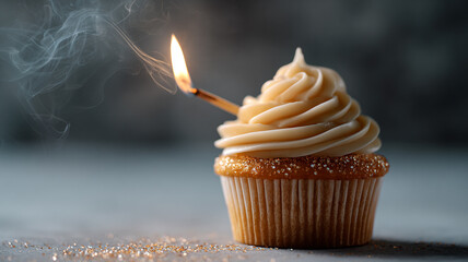 Birthday Cupcake with Lit Candle