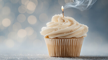 Birthday Cupcake with Lit Candle