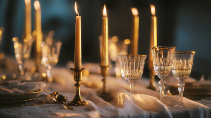 Elegant Candlelit Dinner Table Setting