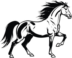 Fototapeta premium A black and white illustration of a horse in motion