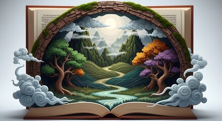 Open Book with Fantasy Landscape. © Van