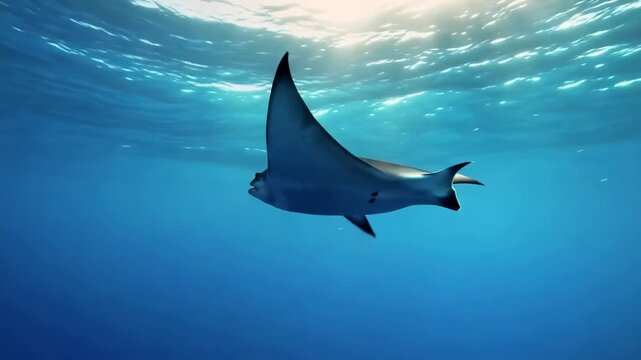 Graceful stingray gliding through clear blue ocean water sunlight filtering above beautiful marine life underwater animal
