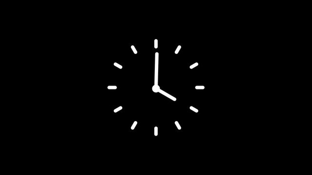 Clock spinning animation. Stopwatch animation. watch animation on Black background. Clock icon flat style 24 hours day fast speed with moving timer clock rotation 4k video