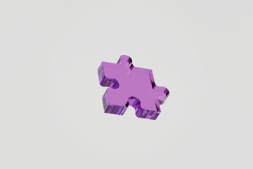 Obraz premium 3d holographic jigsaw puzzle piece icon. problem solving concept. minimal cartoon puzzle teamwork solution for app ui. isolated on white transparent background. 3d render.