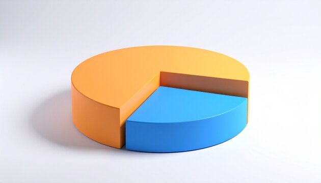 3D pie chart with four segments, two orange forming half and two blue forming half, unequal division