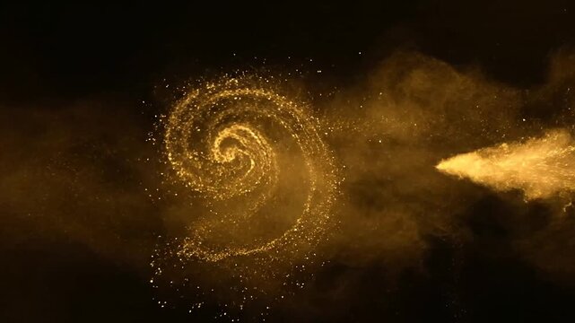 Golden Dust Swirling in Dark Background.