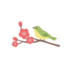 梅の花とウグイスのイラスト　シンプルな春素材　