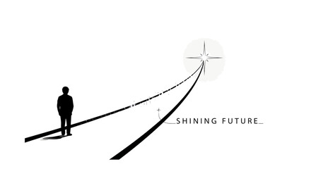 Fototapeta premium Silhouette of a person looking towards a shining future star, symbolizing hope and aspiration
