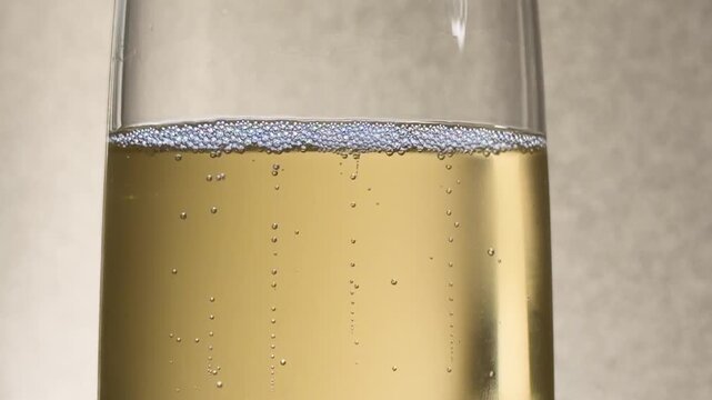 Macro Close Up of Bubbles Rising in a Glass of Champagne