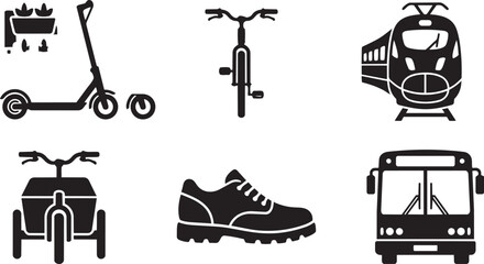 Sustainable Transportation, Eco-Friendly Urban Mobility and Green Transit Silhouette Icon Set Vector Illustration © Abdul Hamid
