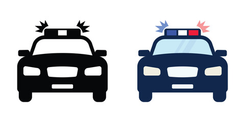 Police car symbol. Cop vehicle with flashing light and siren. Transparent PNG and vector illustration © MKIN