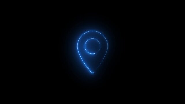 Glowing Blue Map Pin Location Marker 4k animation video on Black Background