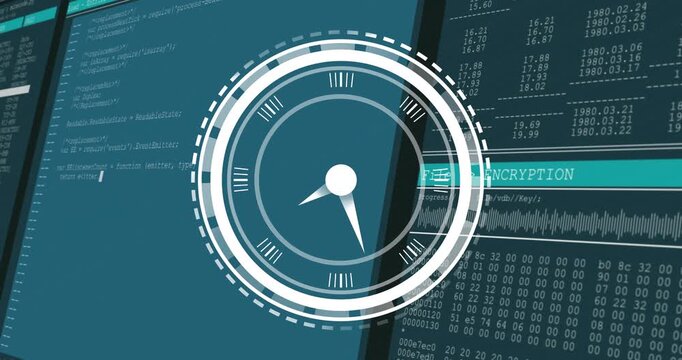 HUD appearing, rotating over tilted screens, overlaying code and indicating encryption progress