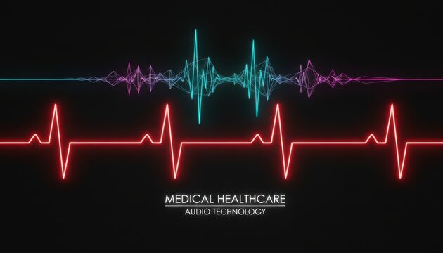 Abstract Visualization of Heartbeat Waveforms in Red and Blue on Black Background