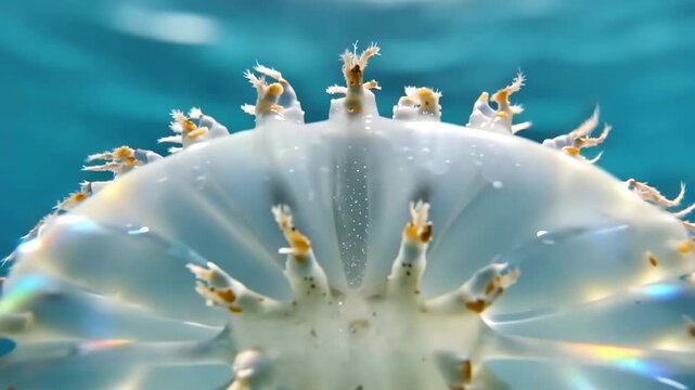 Close up of a upside down jellyfish in clear blue water underwater marine life concept