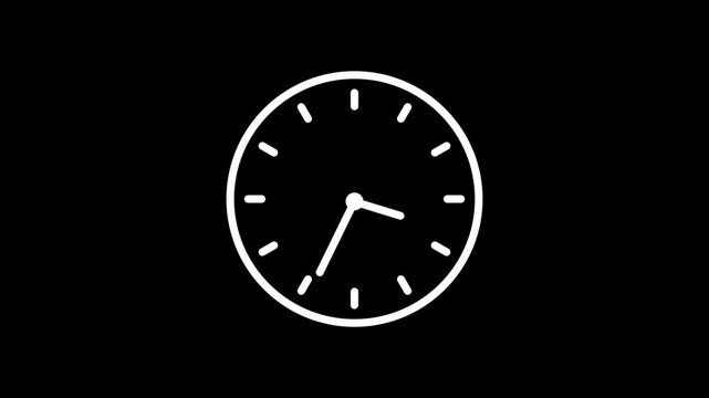 Clock spinning on transparent background with alpha channel. Stopwatch animation. watch animation. Clock icon flat style 24 hours day fast speed with moving timer clock rotation 4k video