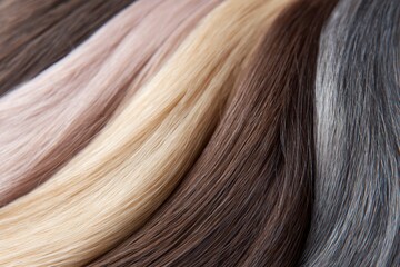 a vibrant color palette of hair colors, including blond and brown shades