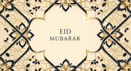 Elegant Eid Mubarak Greeting Card with Golden Crescent Moon and Star