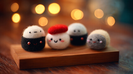 Felt Sushi Characters with Bokeh Lights