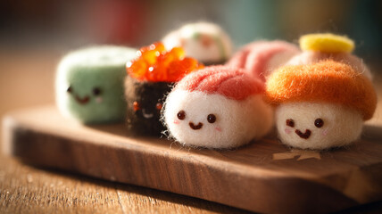 Felt Sushi Characters with Bokeh Lights