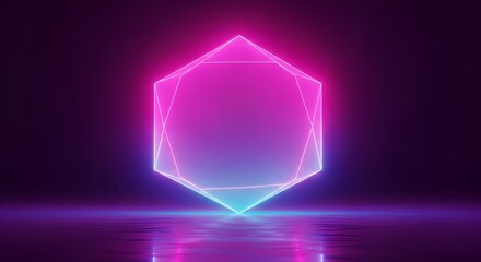glowing geometric shape, neon light, abstract background