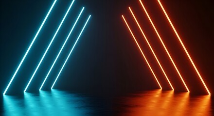 neon light triangles abstract background, futuristic design