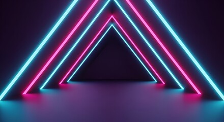 neon triangle tunnel, futuristic abstract background