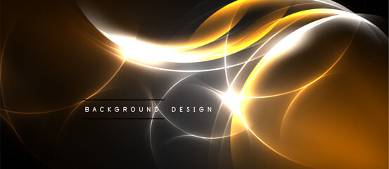 Abstract golden lines radiate from bright center. Dark background creates dramatic visual effect. Modern design element. © antishock