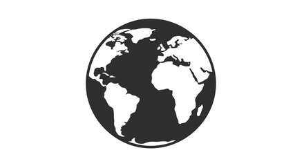 Fototapeta premium A black and white illustration of a globe with continents prominently displayed on a plain white background.