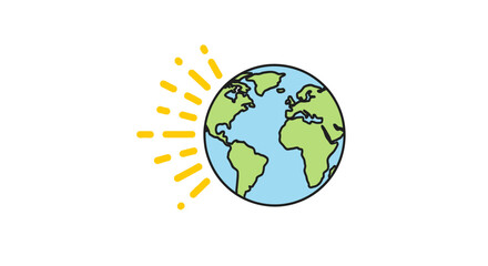 A simple illustration of the Earth with sun rays on a white background, conveying a bright and hopeful mood.