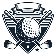 Elegant golf-themed vector crest with golf balls and clubs