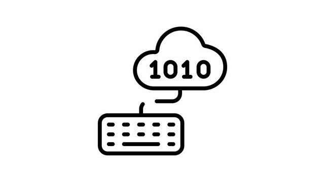 Well crafted outline style animated icon of cloud coding concept